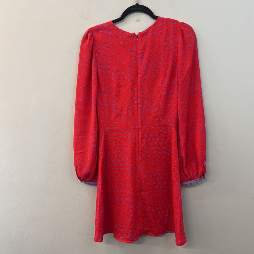 Adelyn Rae Red/ Blue Color Block Print Long Sleeve Dress Small Anthropologie