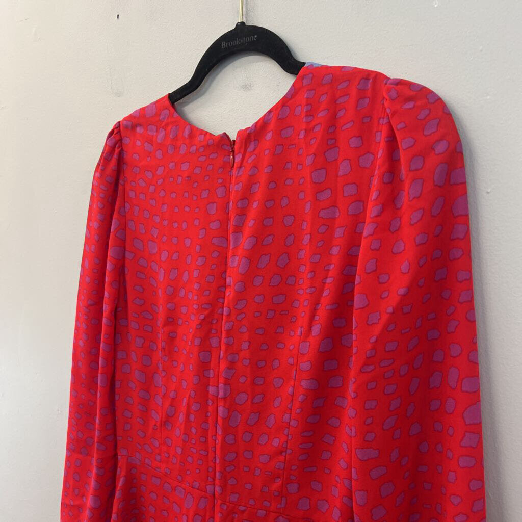Adelyn Rae Red/ Blue Color Block Print Long Sleeve Dress Small Anthropologie