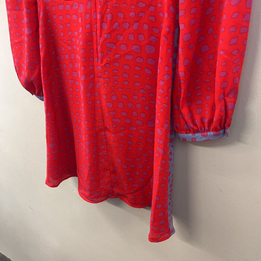 Adelyn Rae Red/ Blue Color Block Print Long Sleeve Dress Small Anthropologie