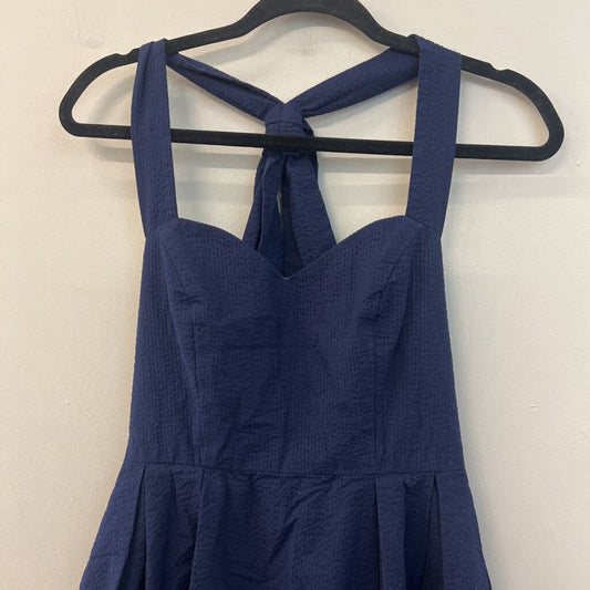 Lauren James Navy Seersucker Halter Dress Small