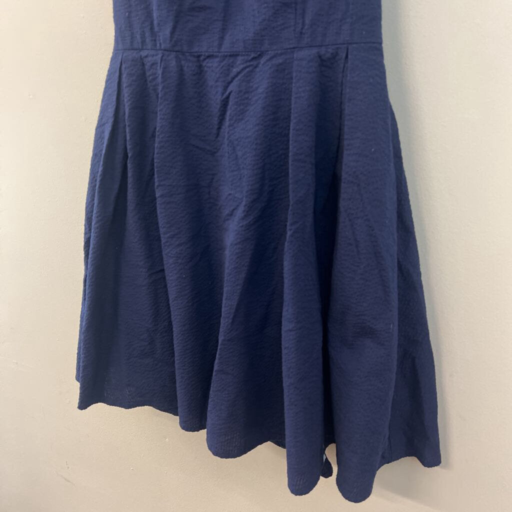 Lauren James Navy Seersucker Halter Dress Small