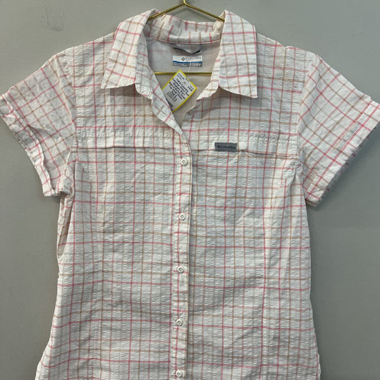 Columbia White/ Red Gingham Short Sleeve Button Down Top Small