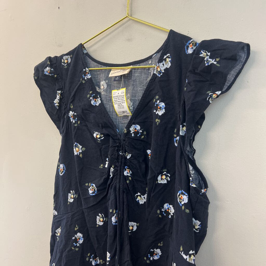 Navy/ Multi Flower Print Short Ruffle Sleeve Dress Extra Large