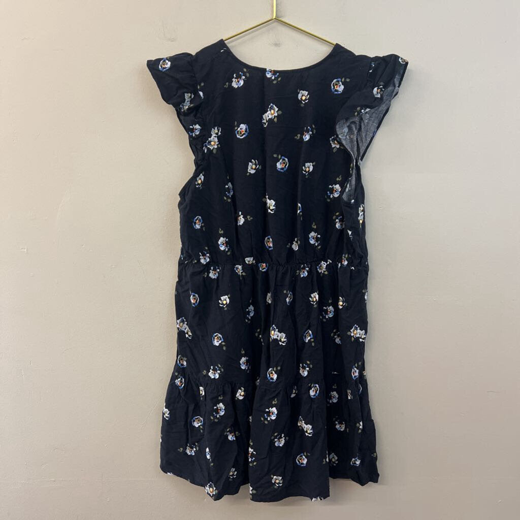 Navy/ Multi Flower Print Short Ruffle Sleeve Dress Extra Large