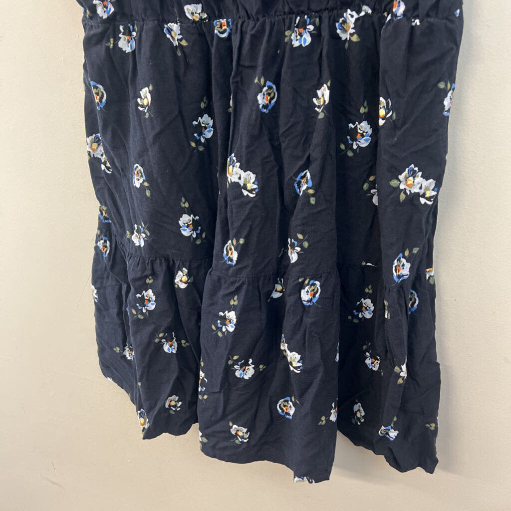 Navy/ Multi Flower Print Short Ruffle Sleeve Dress Extra Large