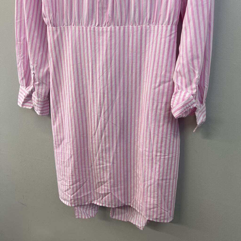 Pink/ White Striped Long Sleeve Button Down Tie Front Dress XXL
