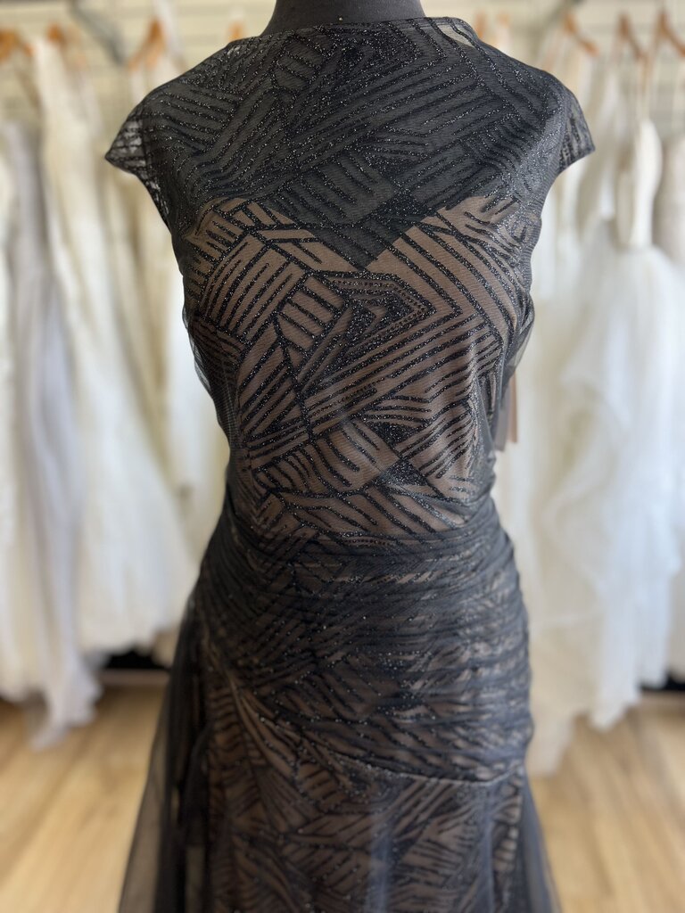 NWT Rene Ruiz High Neck Cap Sleeve Glitter Dress 10