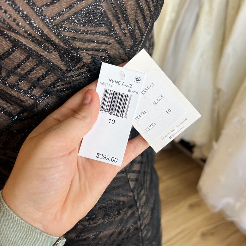 NWT Rene Ruiz High Neck Cap Sleeve Glitter Dress 10