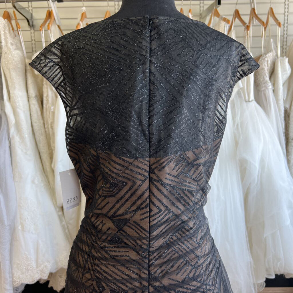 NWT Rene Ruiz High Neck Cap Sleeve Glitter Dress 10