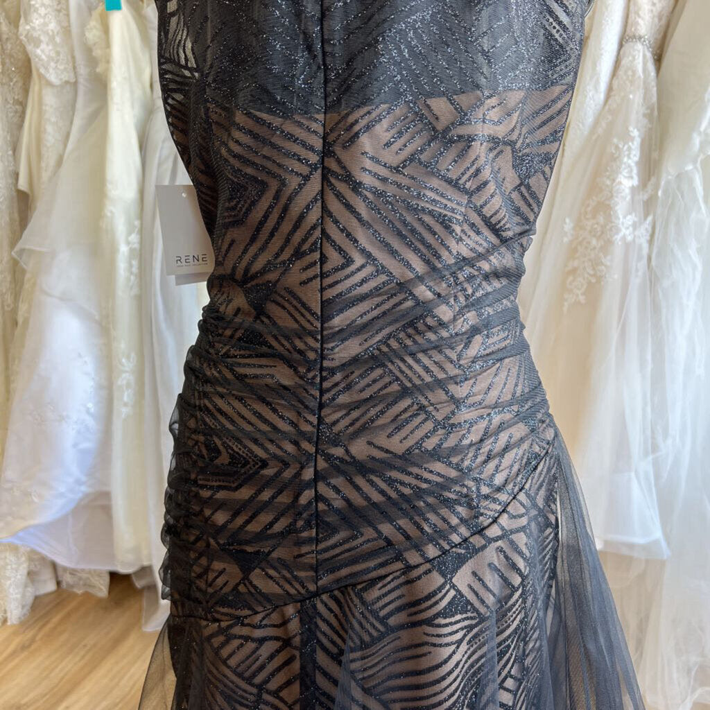 NWT Rene Ruiz High Neck Cap Sleeve Glitter Dress 10