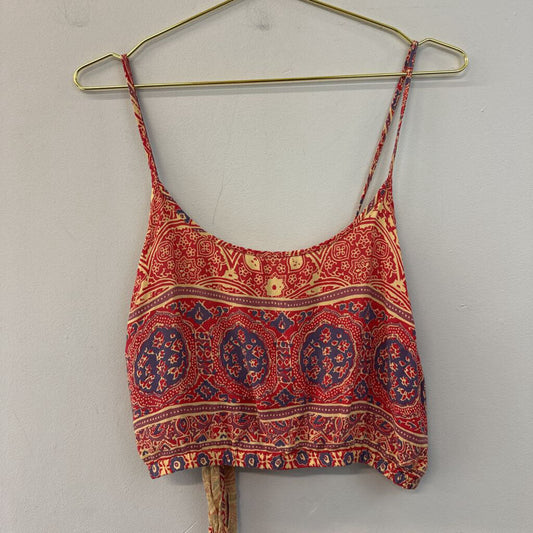 LA Hearts Red/ Multi Cropped Tie Back Tank Top Large