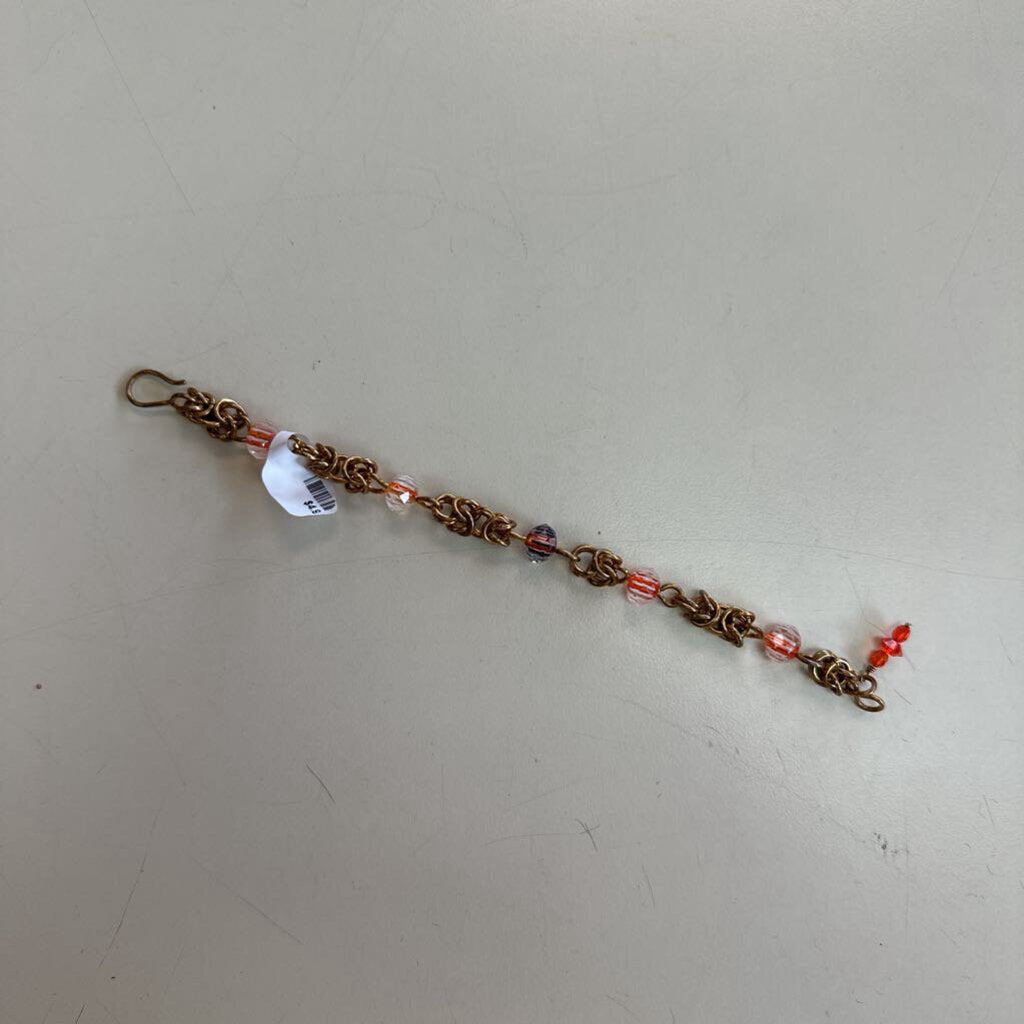 Gold/Clear/Orange Chain/Bead Bracelet