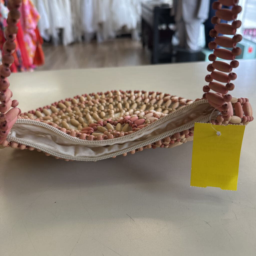 Brown/ Pink Wood Beaded Purse