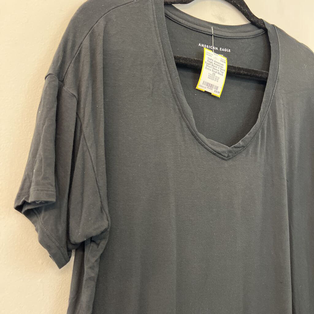 American Eagle Black V Neck Short Sleeve Top Extra Small
