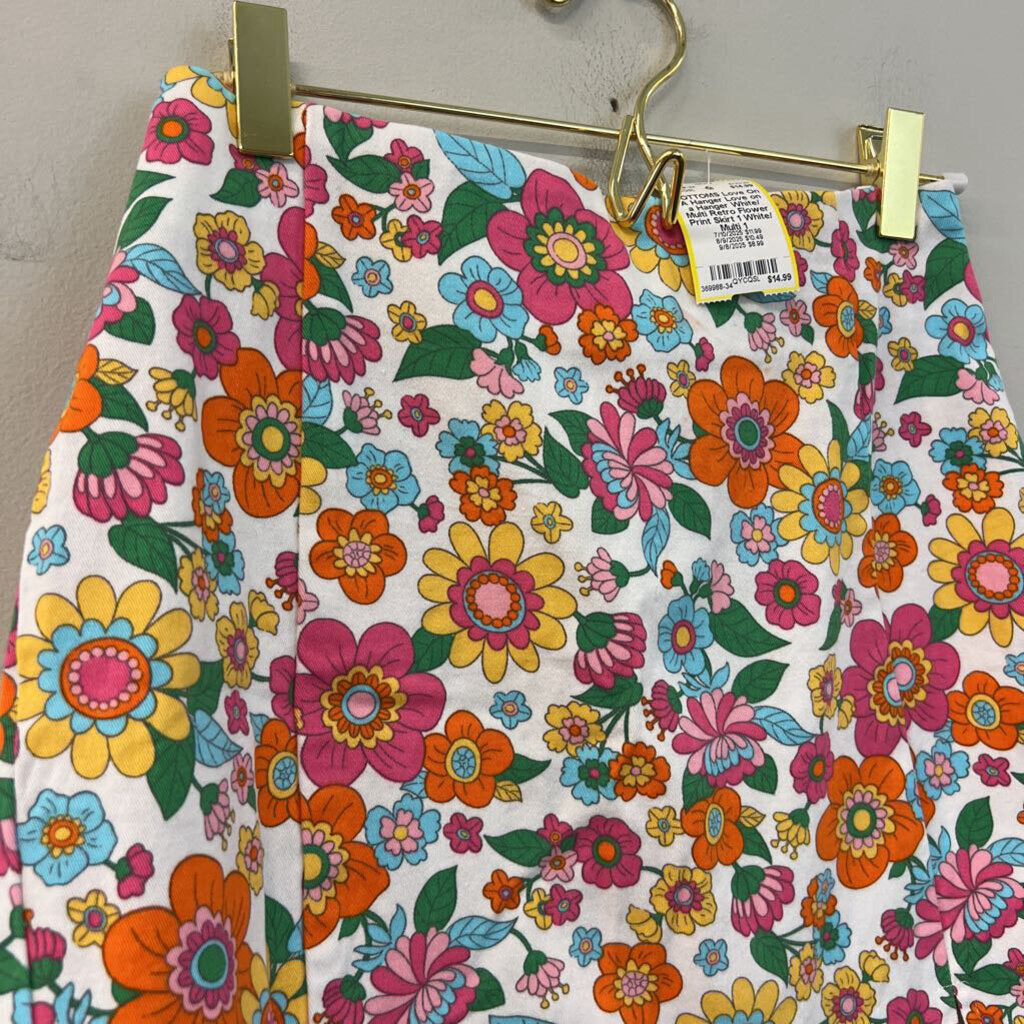Love on a Hanger White/ Multi Retro Flower Print Skirt 1