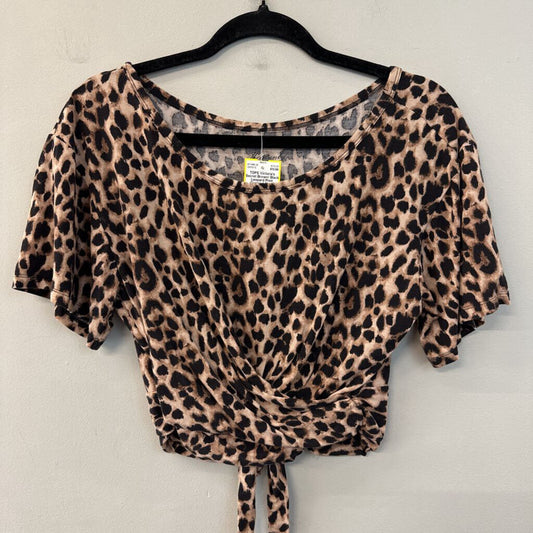 Brown/ Black Leopard Print Cropped Short Sleeve Top Medium