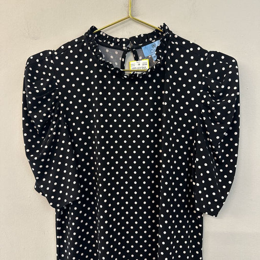 Cece Black/ White Polka Dot Short Sleeve Top Small