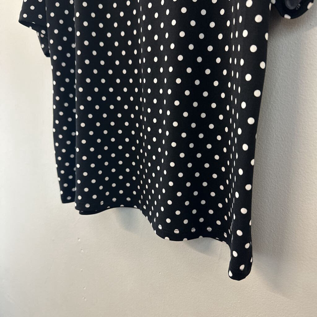 Cece Black/ White Polka Dot Short Sleeve Top Small
