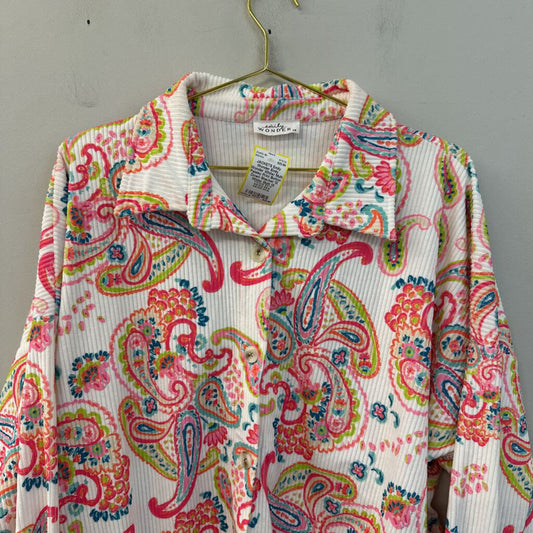 Emily Wonder White/ Multi Paisley Print Button Down Shacket 1X