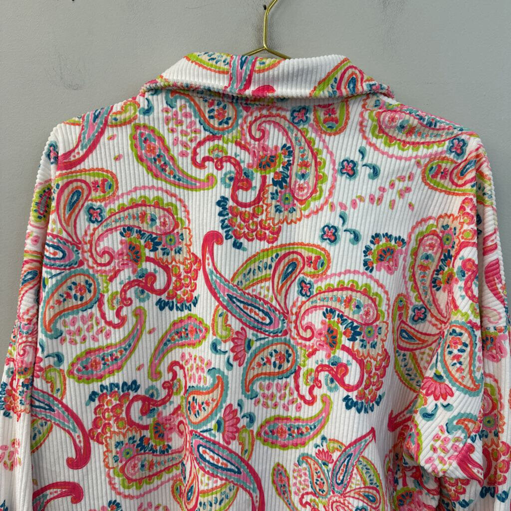 Emily Wonder White/ Multi Paisley Print Button Down Shacket 1X