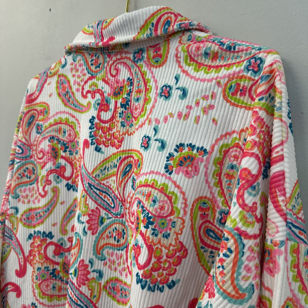 Emily Wonder White/ Multi Paisley Print Button Down Shacket 1X