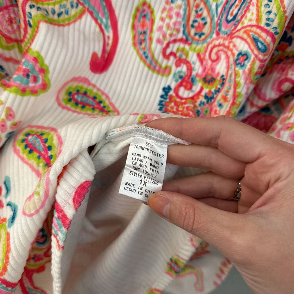 Emily Wonder White/ Multi Paisley Print Button Down Shacket 1X