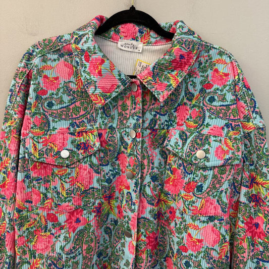 Emily Wonder Blue/ Multi Paisley Print Button Down Shacket 1X