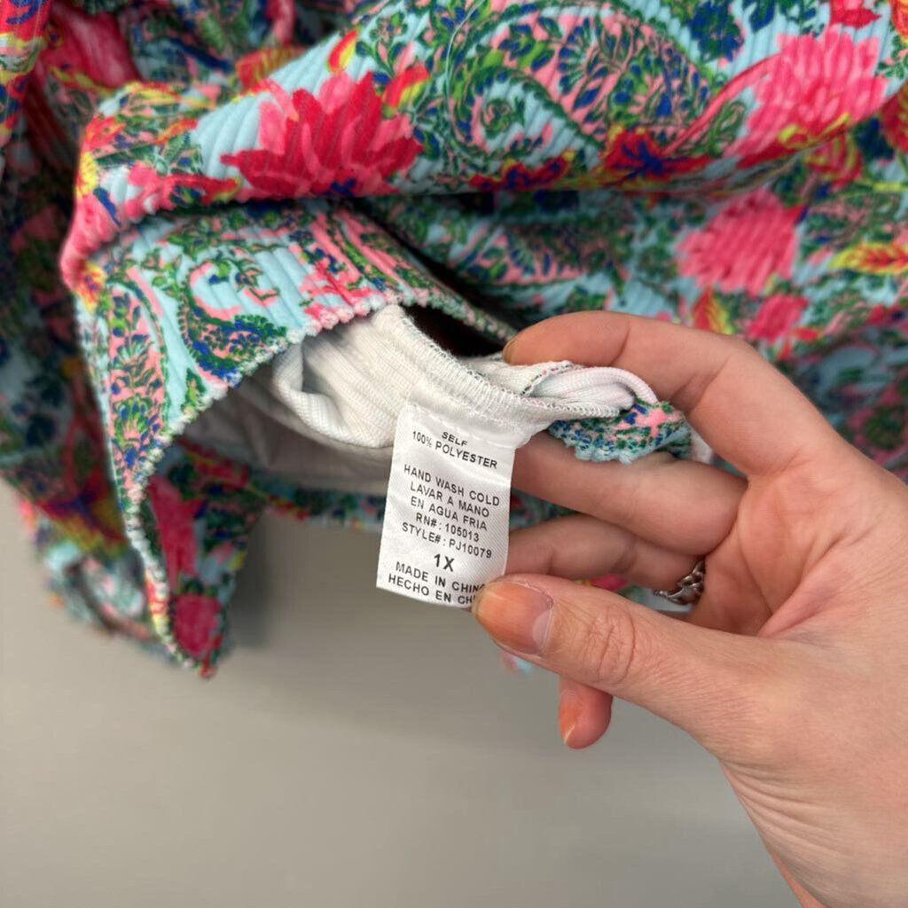 Emily Wonder Blue/ Multi Paisley Print Button Down Shacket 1X