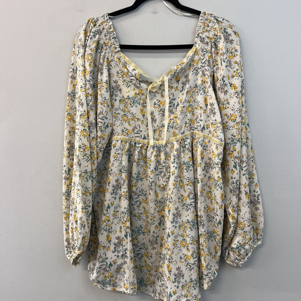 Cream/Yellow Floral Longsleeve Top Large