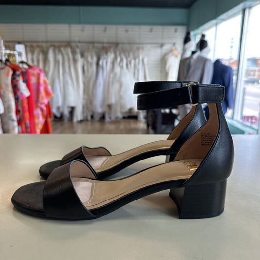 C and M Black Leather Ankle Strap Sandal Heels 9