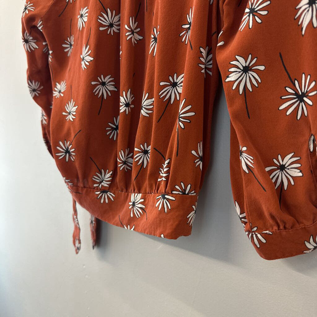 Madewell Orange Flower Print Wrap Top Small