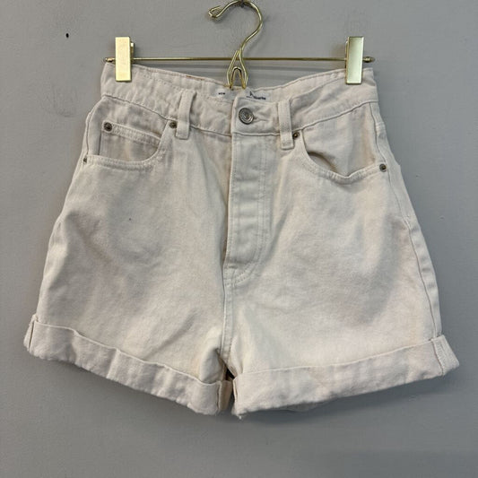 Stradivarius Cream Denim High Waisted Shorts 2