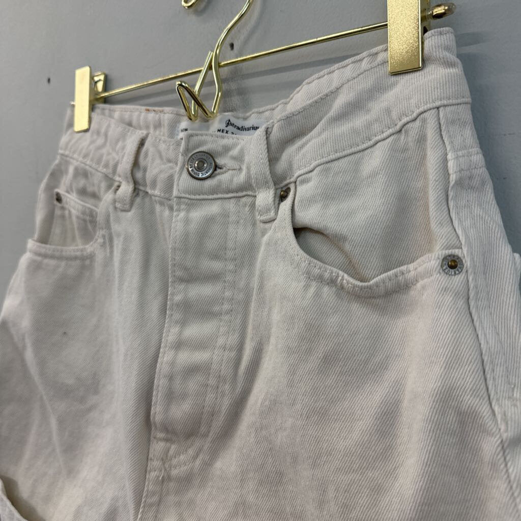 Stradivarius Cream Denim High Waisted Shorts 2