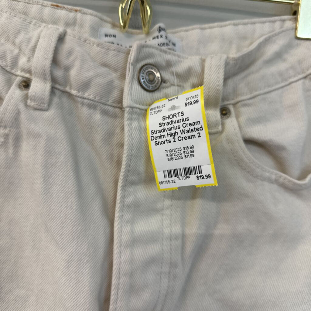 Stradivarius Cream Denim High Waisted Shorts 2