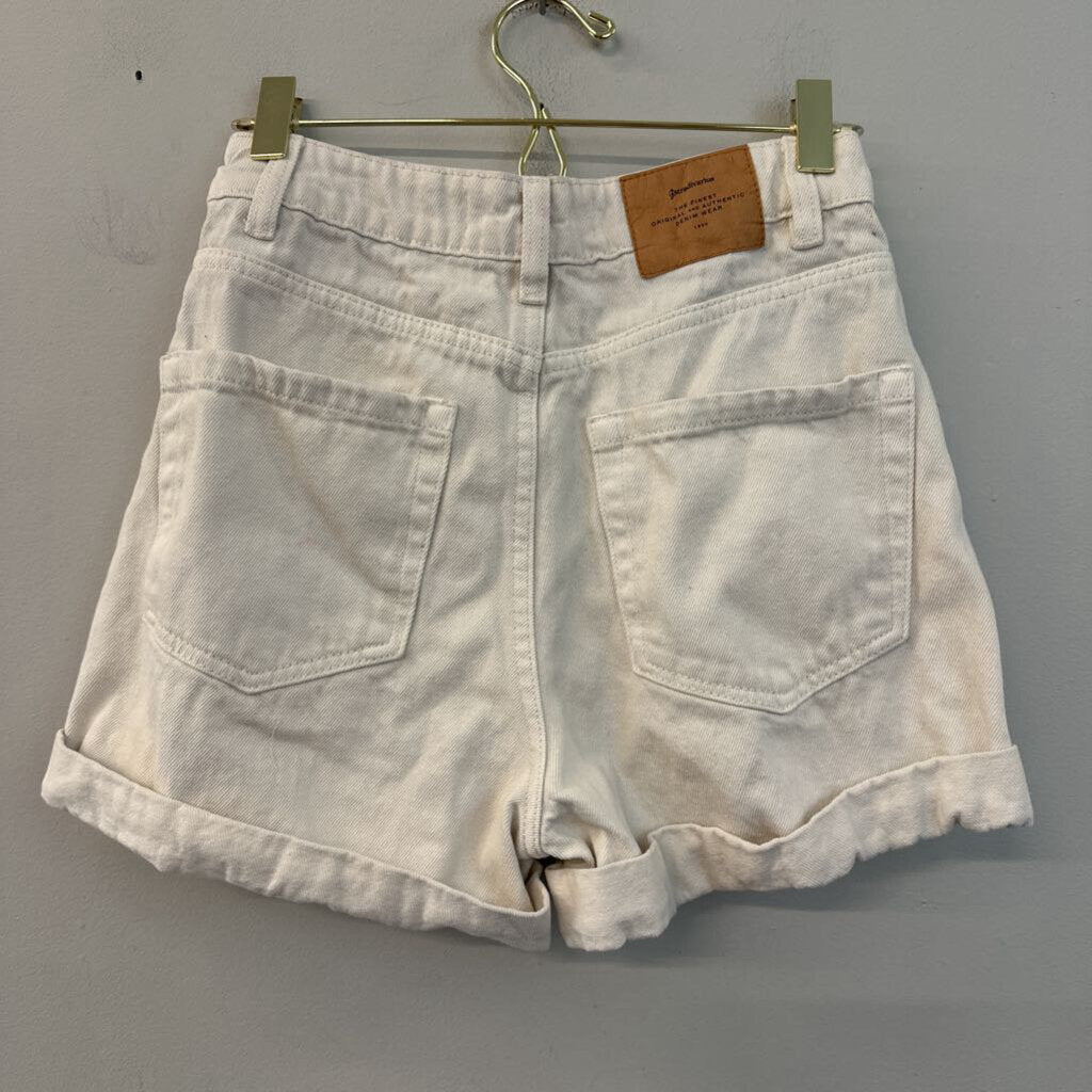 Stradivarius Cream Denim High Waisted Shorts 2