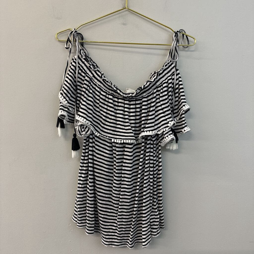 Loft Black/White Striped Offshoulder Large