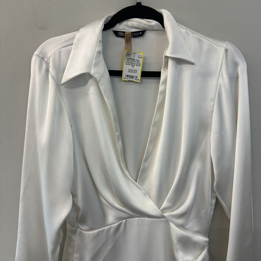 Zara White Silky Long Sleeve Dress Extra Small