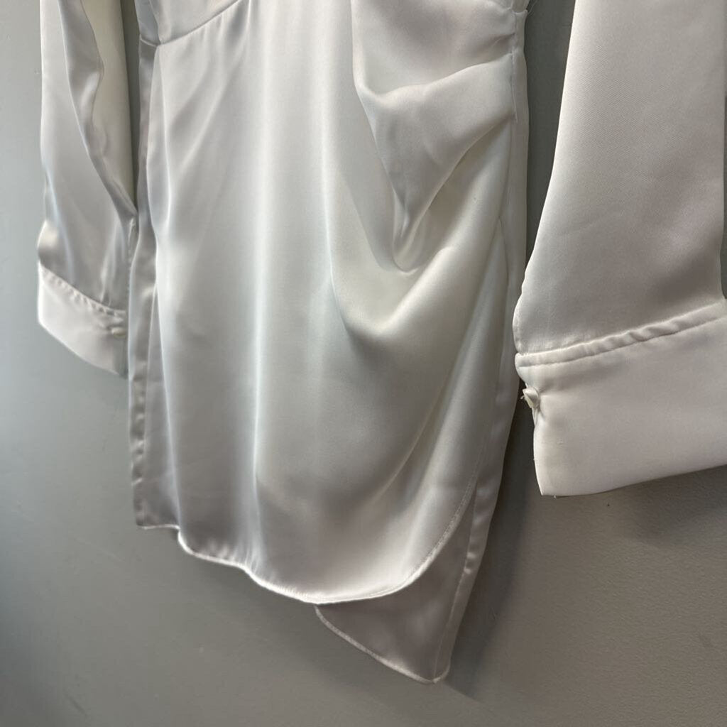 Zara White Silky Long Sleeve Dress Extra Small