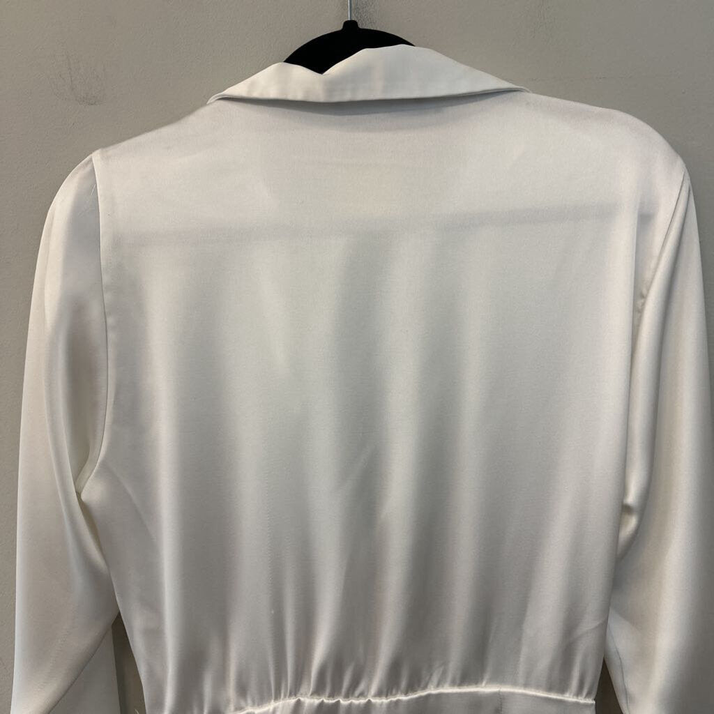 Zara White Silky Long Sleeve Dress Extra Small