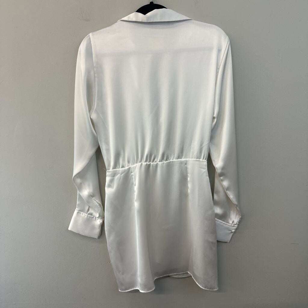 Zara White Silky Long Sleeve Dress Extra Small
