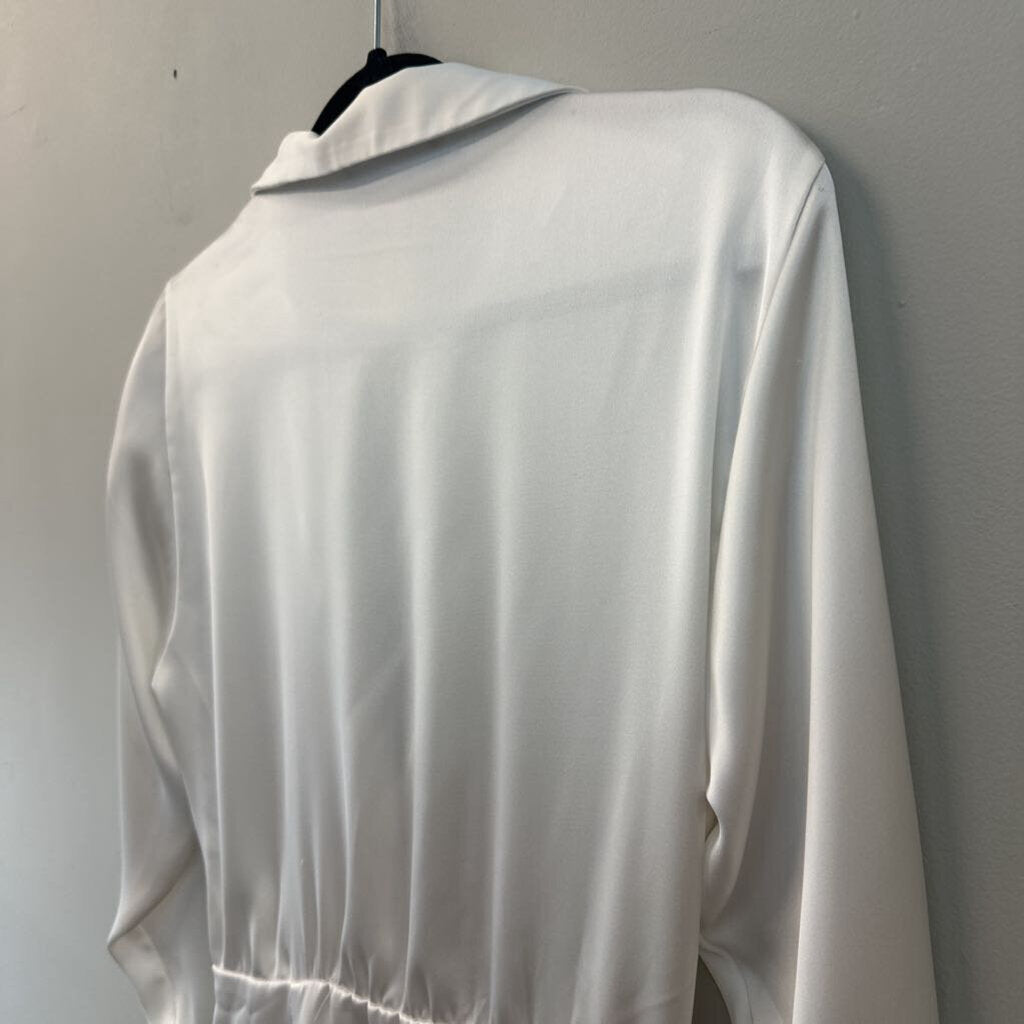 Zara White Silky Long Sleeve Dress Extra Small