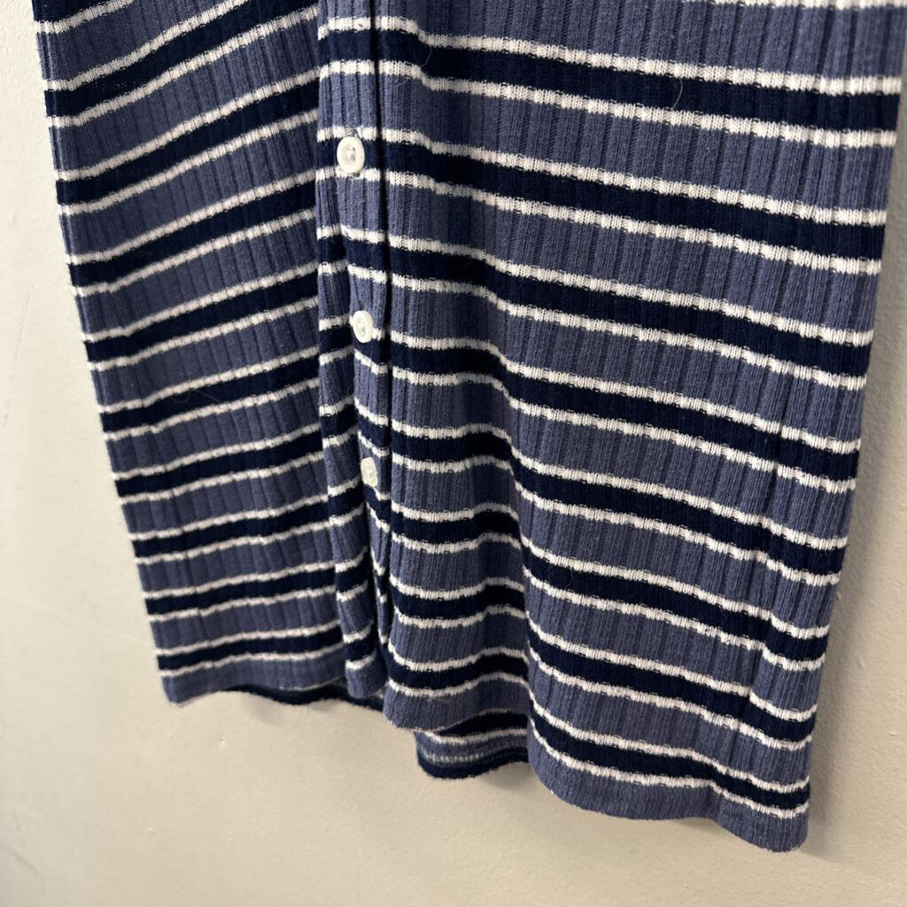 Blue Striped Knit Midi Collared Dress Extra Small