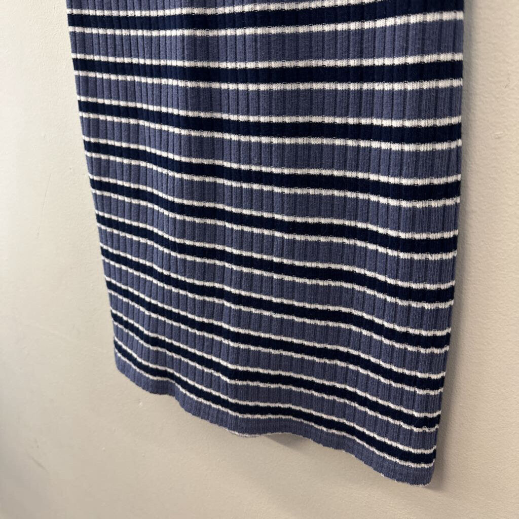 Blue Striped Knit Midi Collared Dress Extra Small