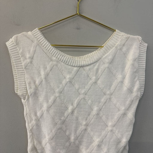 Vintage Cream Knit Diamond Print Sweater Tank Top Small