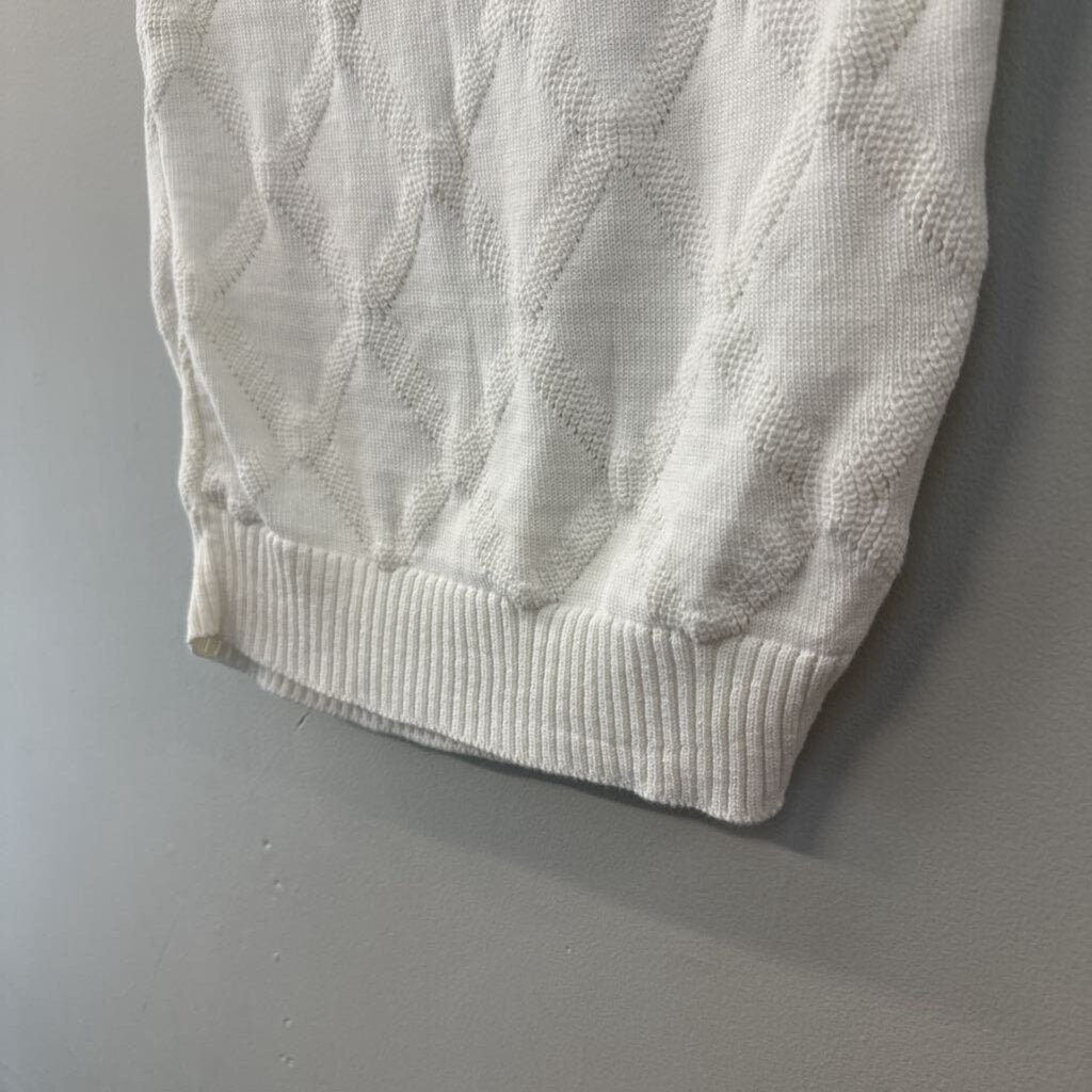 Vintage Cream Knit Diamond Print Sweater Tank Top Small