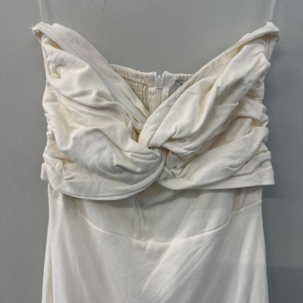 Ivory Strapless Midi Tie Top Dress 0