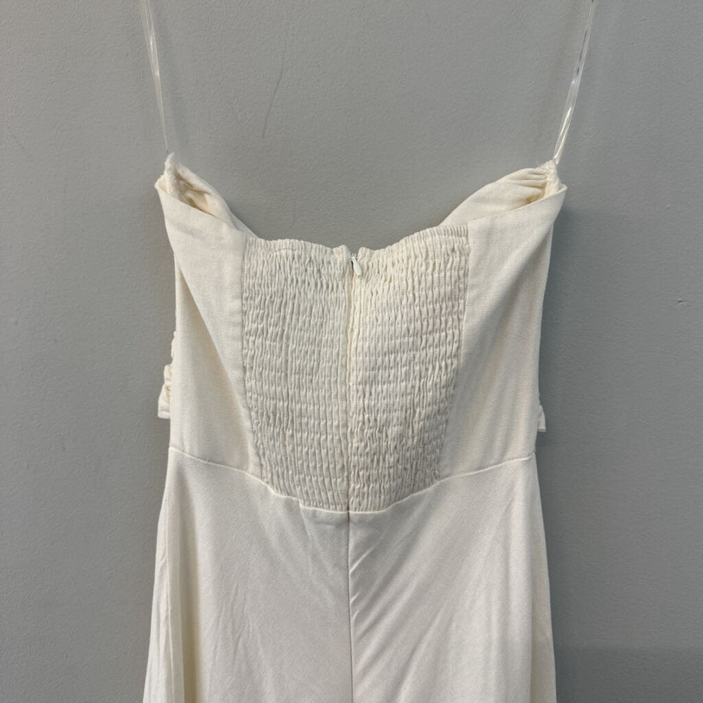 Ivory Strapless Midi Tie Top Dress 0