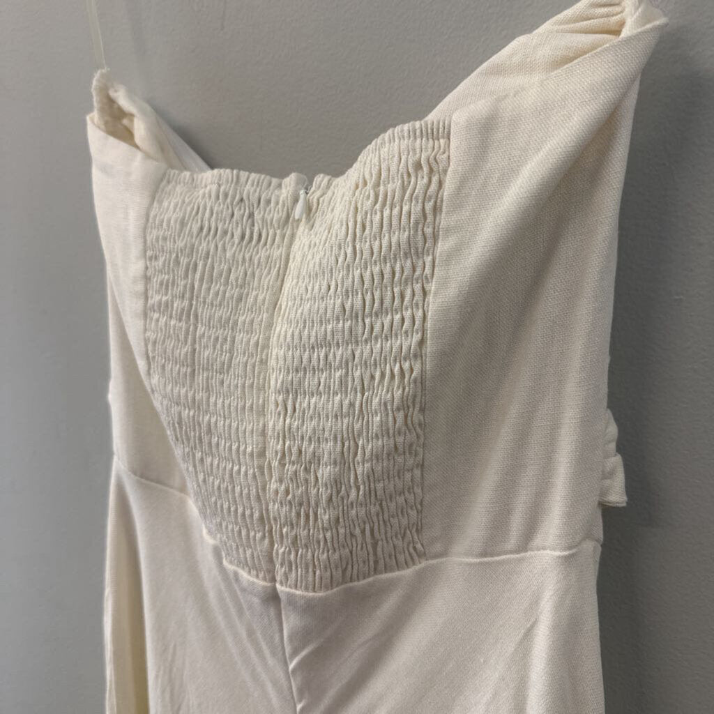 Ivory Strapless Midi Tie Top Dress 0
