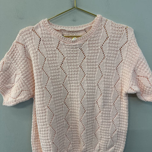 Vintage Pink Knit Short Sleeve Sweater Top Small