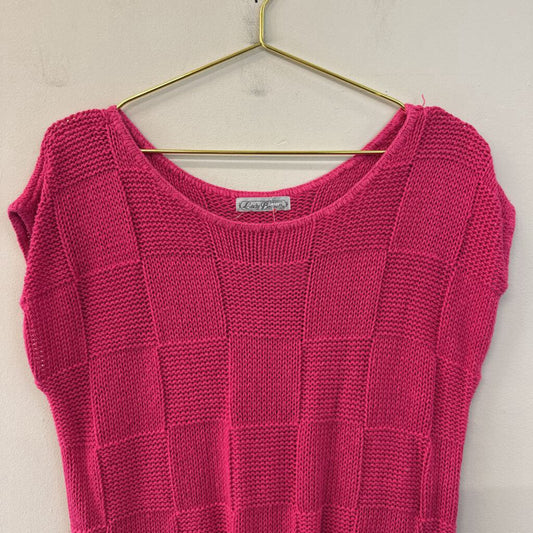 Vintage Lady Barnett Hot Pink Checkered Short Sleeve Sweater Top Small